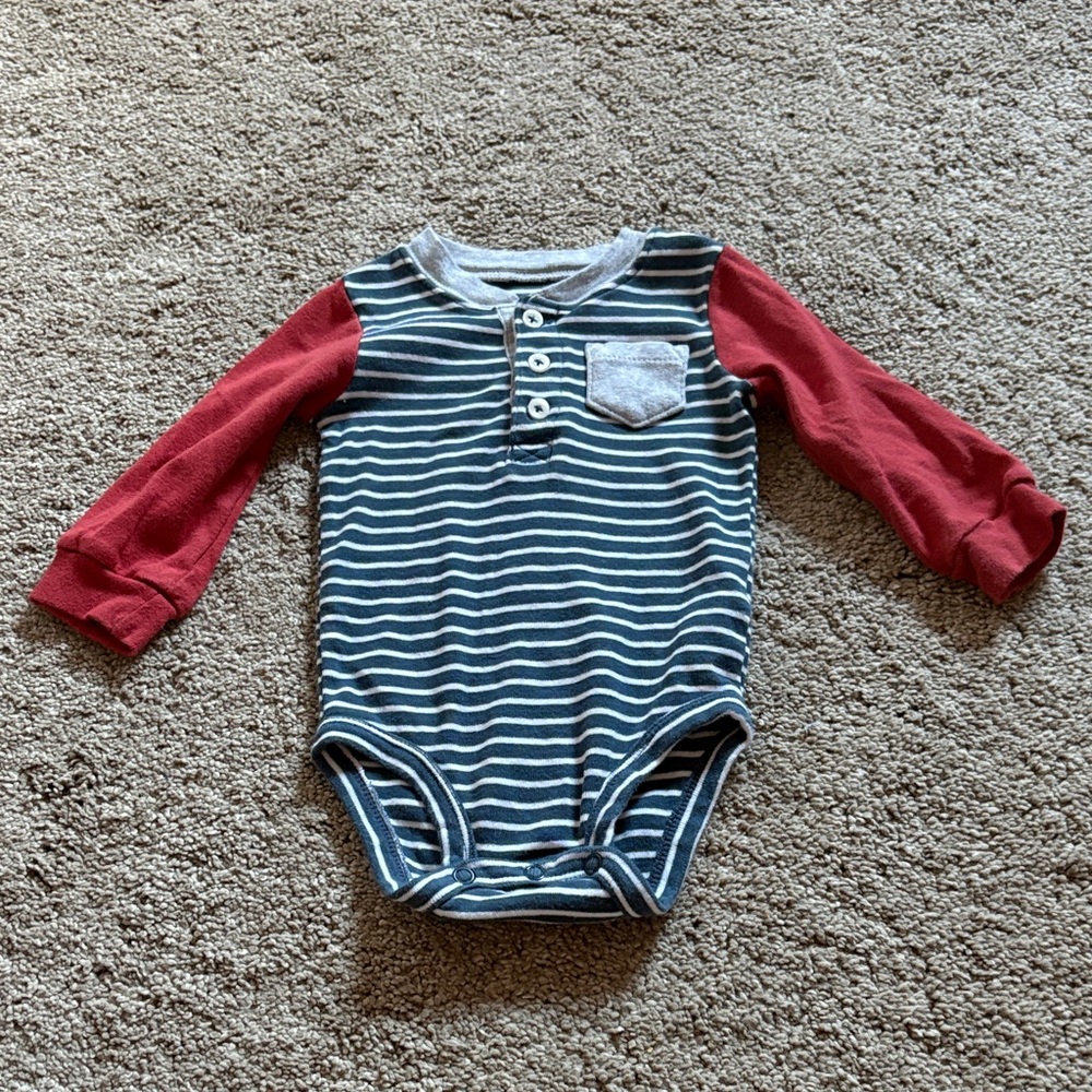 Carter's Navy and Red Striped Long Sleeve Bodysuit